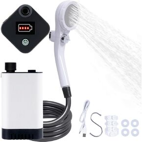 Upgrade Portable Camping Shower, Portable Shower for Camping, Outdoor Camp Shower Pump with 5200mAh Battery, 90 Mins Shower Time, Electric Shower Pump for Outdoor Bathing Pet Cleaning Garden Watering