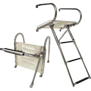 MARINE CITY 304 Grade Stainless Steel 3 Step Inboard/Outboard Swim Platform Telescoping Boat Ladder Electro-Polished Rails with 3 Anti-Slip Footsteps for Boats – Ships – Marines (Pack of 1)
