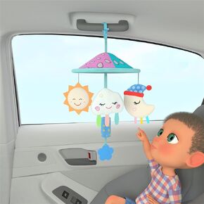 Baby pram Mobile Toy for Pack and Play, Car roof Handle Toys with Soft Rattle for 0 Months+ (Sky)