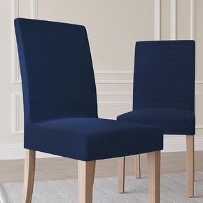 No. 918 Stryker 2-Pack Houndstooth Textured Stretch Fit Elastic Dining Chair Cover Pair, Denim Blue