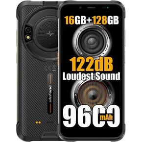 Ulefone Power Armor 16S هاتف متين، 16 جيجابايت + 128 جيجابايت + 2 تيرابايت توسيع Android 13، بطارية 9600 مللي أمبير في الساعة هاتف ذكي متين، 5.93 بوصة HD +، كاميرا 50 ميجابكسل، أعلى مكبر صوت 122 ديسيبل، مصباح يدوي وهج، Dual 4G LTE، NFC، OTG، أسود