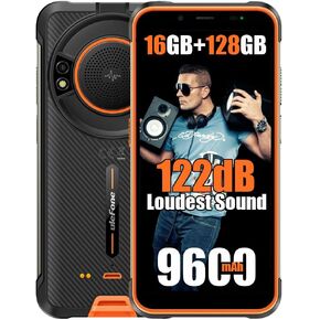 Ulefone Power Armor 16S هاتف متين، 16 جيجابايت + 128 جيجابايت + 2 تيرابايت توسيع Android 13، بطارية 9600 مللي أمبير في الساعة هاتف ذكي متين، 5.93 بوصة HD +، كاميرا 50 ميجابكسل، أعلى مكبر صوت 122 ديسيبل، مصباح يدوي وهج، Dual 4G LTE، NFC، OTG، أسود