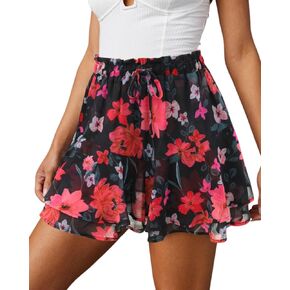 Flowy Shorts for Women Casual Boho Floral Skorts Ruffle Mini Skirts Running Tennis Butterfly Shorts Chiffon Shorts