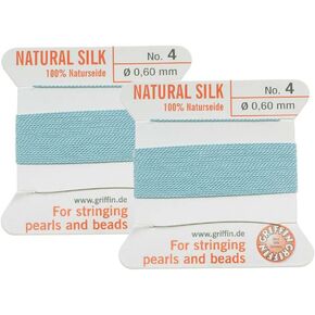 2 Pcs Griffin Natural Silk Beading Cord Thread and Needle Size 4 Blue Turquoise Color