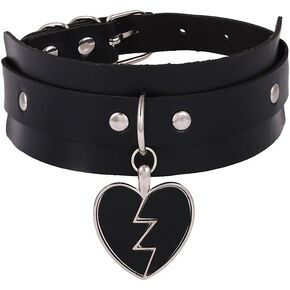 PU Leather Choker Collar Heart Choker Pendant Necklace Punk Leather Choker Love Leather Choker for Women and Girls