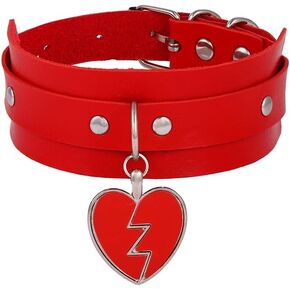 PU Leather Choker Collar Heart Choker Pendant Necklace Punk Leather Choker Love Leather Choker for Women and Girls