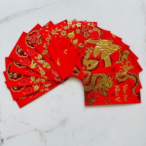 18 Pieces Vietnamese New Year Red Lucky Money Envelopes (Large Size 6.5"x3.5")- Bao Li Xi TET Size Lon