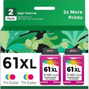 61XL Color Ink Cartridge Replacement for HP 61 XL 61 Color Ink for Envy 4500 4502 5534 5535 DeskJet 2512 3510 2542 2540 2544 3000 3050a 3052a 1055 2548 OfficeJet 4630 4632 Printer (2-Pack Tricolor)