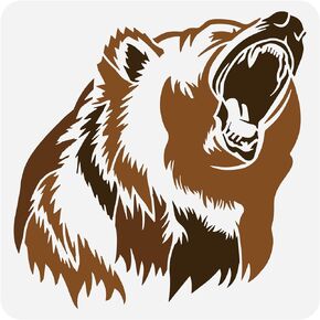 FINGERINSPIRE Growling Black Bear Stencil 11.8x11.8inch Square Growling Bear Painting Template Bear with Big Mouth Large Reusable Drawing Stencil for Home Wall Floor Furniture Tiles Decoration