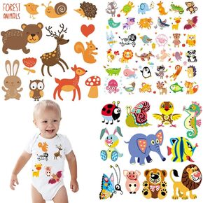 Baby Iron on Patches Sticker Heat Transfer Applique Decals Butterfly Fox Lion Dinosaur Fish Cute Animal Decals for Kids Clothes Jeans Shirts Scarf Art Decor