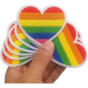 2.8"x2.4" 12pcs Pride Rainbow Heart Patches Iron On Embroidered Patches Appliques Machine Embroidery Needlecraft Sewing Girls Projects DIY