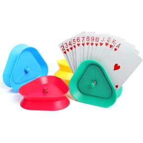 4 Set Playing Card Holders -4 Colors Ideal for Playing Cards,Holds Up to 15 Poker Cards Hands-Free Triangle Perfect for Kids and Adults-Cards Not Included in Saudi Arabia
