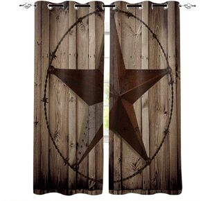 Wooden Western Texas Star Kitchen Blackout Curtains Window Drapes Treatment, 2 Panels Set for Kitchen Cafe Office, 80W x 63L inch