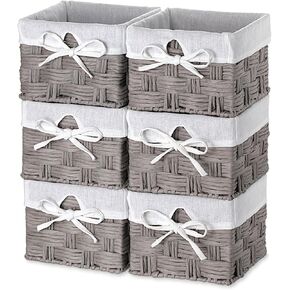 مجموعة EZOWare مكونة من 6 صناديق منسوجة من الحبال الورقية لتخزين سلال العش مع بطانة لخزانات الأطفال في غرف الأطفال، وديكور الغرفة، والمناشف، وسلال الهدايا الفارغة - أبيض (5.5 × 5.5 × 4 بوصات) in Kuwait