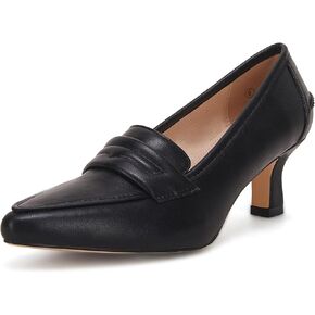 Coutgo Womens Low Kitten Heels Pumps Closed Pointed Toe Stiletto Faux Leather High Heel Slip on Office Dress Wedding Party Shoes Loafer Sandals