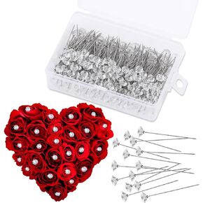 700 Pcs Diamond Boutonniere Pins, 1.5 Inch Flower Pins Straight Pins Diamond Rhinestones Head Corsage Diamond Pins for Bouquets, Boutonniere Pins for Flower Bouquets for Wedding DIY Sewing