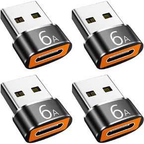 USB to USB C Adapter 4 Pack, USB C Female to USB A Male Adapter, Type C to USB A Charger Cable Converter Compatible with iPhone 15 14 13 12 Pro Apple Watch Airpods, Samsung Galaxy S23 S22 S21