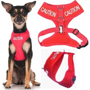 Limited Caution (Do Not Approach) Red Color Coded Non-Pull Front and Back D Ring Padded and Waterproof Vest Dog Harness Prevents Accidents by Warning Others of Your Dog in Advance (L)