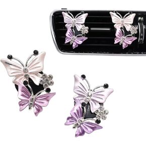 Butterfly Car Accessories,2pcs Cute Butterfly Car Air Freshener Vent Clips, Dubles Purple Pink Bling Butterflies Women Car Decorations,Pretty Car Accessories Car Gift for Women Girl