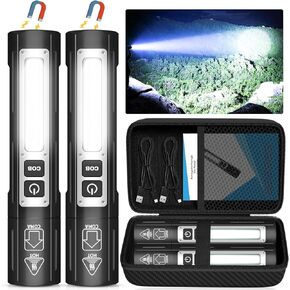 Flashlights High Lumens Rechargeable - 20,000LM Super Bright Magnetic LED Flashlight, 8 Modes Powerful Tactical Flash Light, Dual Button Pocket Small Flashlight for Camping,Emergency,2Pack
