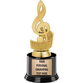 Crown Awards Treble Clef Trophies with Custom Engraving, 7.25" Personalized Gold Music Note Trophy On Deluxe Round Base Prime