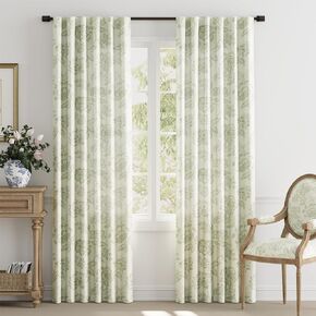 jinchan Floral Curtains Burlap Look Curtains 84 Inch Long Faux Linen Blue Flower Patterned Drapes for Living Room Light Filtering Farmhouse Curtains Rod Pocket Window Curtains for Bedroom 2 Panels