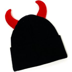 Devil Horns Beanie Punk Skullies Devil Horn Hat Gothic Beanies Black