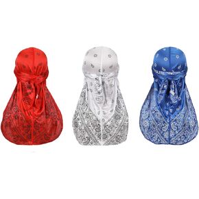 Deepth 3PCS Paisley Silky Durags Pack for Men, Satin Doo Rag