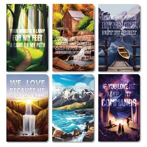 ANZON MORIES 6 Packs 5" x 8" Pocket Notebook (Dotted) 96 Pages 48 Sheet with Bible Verses Quote, Sewn-Binding Small Memo Notepad, Original Designed Stitching Writing Pad, Assorted Artworks (Dotted)