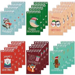 Juvale Mini Christmas Notepads, Holiday Stocking Stuffers, 6 Woodland Animal Designs (24 Pack)