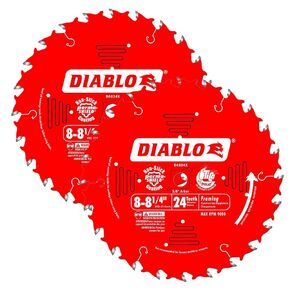 Freud D0824X Diablo 8-1/4-inch 24 Tooth ATB Thin Kerf Framing Saw Blades, 2-Pack