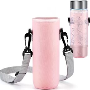 Hydrogen Water Bottle Holder Bag Carrier Neoprene Portable Sling Bag Insulated Water Bottle Cover Sleeve Sling Bottle Bag Case with Shoulder Strap for Hiking, Bottle Not Include (Pink)