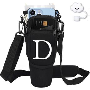 Water Bottle Carrier with Strap for Stanley 40 oz Tumbler,Personalized Initial ID Name Stanley Bag with Phone Pocket, Adjustable Strap, Stanley Cup Accessories