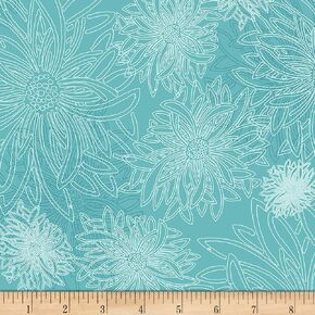 Art Gallery Fabrics Art Gallery Floral Elements Haze Fabric, Aqua Blue