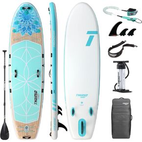 THURSO SURF Tranquility Yoga Inflatable Stand Up Paddle Board SUP 10'8 x 34'' x 6'' Two Layer Deluxe Package Includes Carbon Shaft Paddle/2+1 Quick Lock Fins/Leash/Pump/Roller Backpack