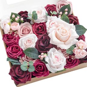 Ling's Moment Moody Burgundy & Black Artificial Flowers and Greenery Deluxe Combo Box Set, Goth Fake Flower for DIY Wedding Bridal Bouquet, Centerpieces Decor, Floral Arrangement Decor, etc.
