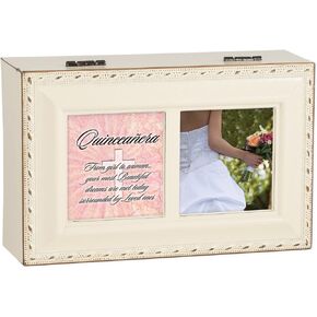 Cottage Garden Quinceañera from Girl to Woman Ivory Rope Trim Jewelry Music Box Plays Ave Maria