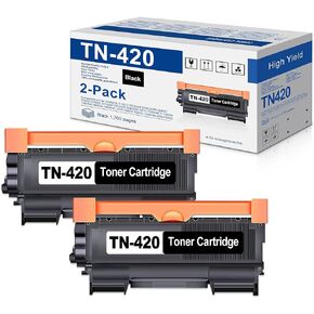 TN420 TN 420 Black Toner 2-Pack, Replacement for Brother TN420 TN450 Compatible with HL-2130 2220 2230 2250DN MFC-7240 7360N 7460DN 7860DW Intellifax-2840 2940 DCP-7060D 7065D Printer