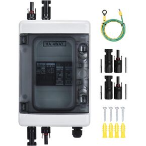 DIHOOL Solar Disconnect Switch 40Amp DC Circuit Breaker with Surge Protector PV Combiner Box for Solar Panel 4 in 4 Out 1000V