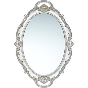 LONGWIN Silver Vintage Oval Wall Mirror for Wall Decor, Decorative Ornate Hanging Small Wall Mirrors for Living Room/Bedroom, Decorative Oval Mirror Perfume/Vanity Tray 10 x 14.5 Inch