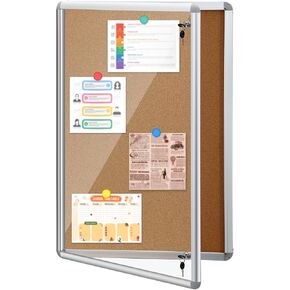 لوحات إعلانات مغلقة من Blulu، لوحة إعلانات قابلة للقفل تعرض جدار لوحات الفلين مع باب قفل، لوحة إعلانات خارجية مقاومة للرياح مثالية لإشعارات مكتب المدرسة (لون الخشب، 36 × 46.5 بوصة) in Kuwait