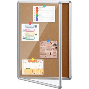 Blulu Enclosed Bulletin Boards Lockable Noticeboard Displays Cork Boards Wall with Locking Door, Outdoor Bulletin Board Windproof Ideal for School Office Notices(Wood Color, 36 x 46.5 Inch)