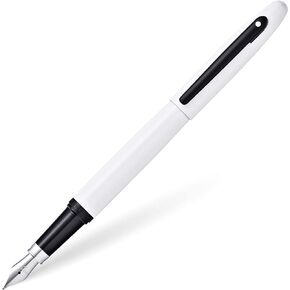 Sheaffer VFM Pearlescent White Lacquer with Contrasting Matte Black Appointments and Medium Nib Fountain Pen