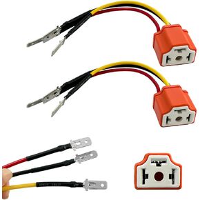 2PCS Ceramic H4 9003 HB2 Wiring Harness Headlight Socket, Pigtail Socket Female Plug to Fix Un-Standard H4 Plug Pins, Fog Light Retrofit Connector with 3 Adapter, Car Accessories