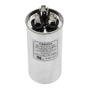 35+5 uF ±6% MFD CBB65 Dual Run Round Capacitor 370/440 VAC for AC Motor Run, Heat Pump Air Conditioner or Condenser Straight Cool and Fan Start