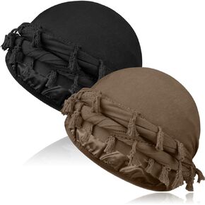 2 Pcs Satin Lined Turban Silky Head Wraps for Men with Long Twist Straps, Halo Turban Mens Turban Head Scarf for Hair