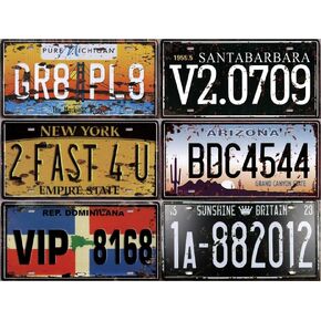 8 Pieces Assorted Retro Vintage Car Number Tags, Embossed Prop License Plates, Home Wall Automobile Bar Garage Man Cave DIY Decoration, 6x12 inch