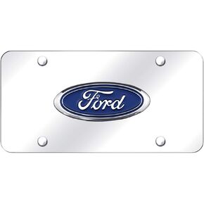 Ford Blue Logo on Chrome Steel License Plate
