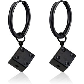 Funny Punk Cool 3D Stainless Steel Dice Dangle Drop Huggie Hoop Earrings for Women Girls Men Statement Night Club Party Jewelry