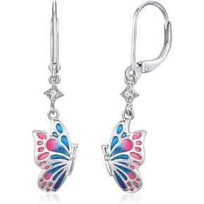 Butterfly Earrings 925 Sterling Silver Butterfly Drop Earrings Hypoallergenic Cubic Zirconia Butterfly Jewelry for Mother's Day Valentine Birthday Gifts